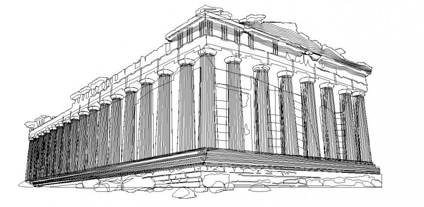 Multi-story luxuries historical building isometric elevation drawing details dwg file