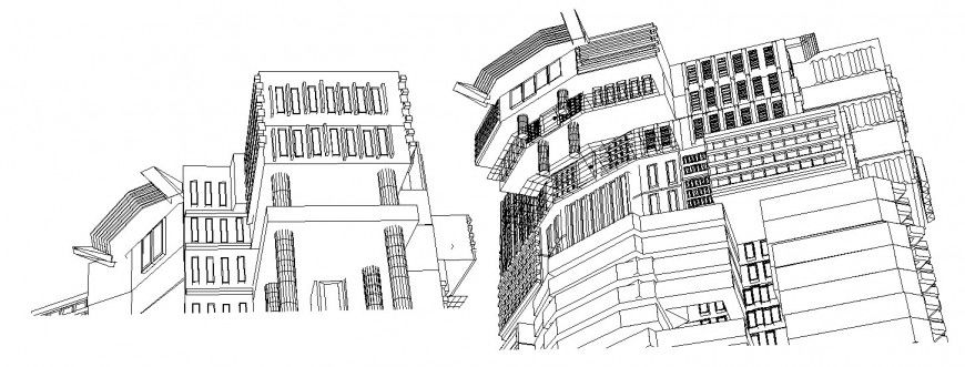 Multi-story luxuries hotel isometric elevation cad drawing details dwg file