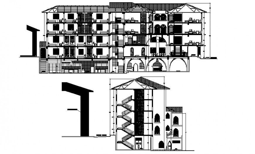 Multi-story residential apartment detail section in autocad