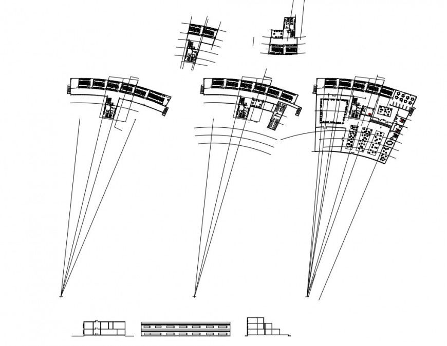 Multi-story school building elevation and floor plan details dwg file