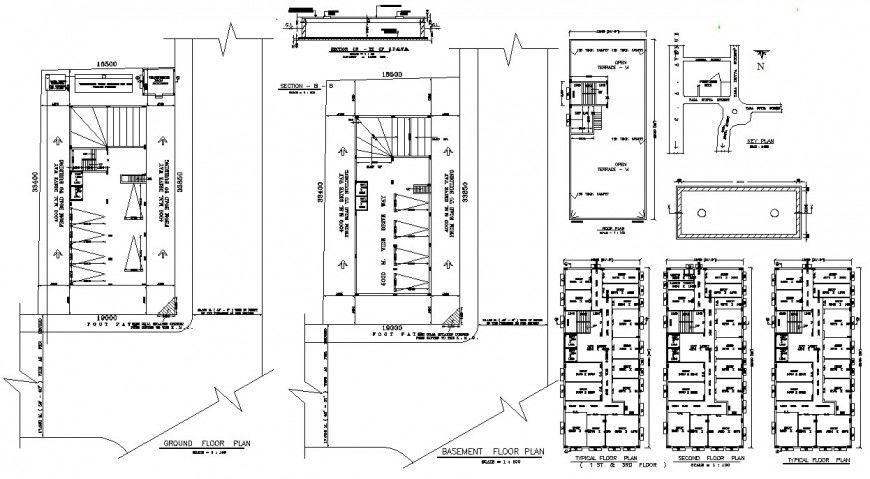 Multi-story shopping center building detailed architecture auto-cad project dwg file