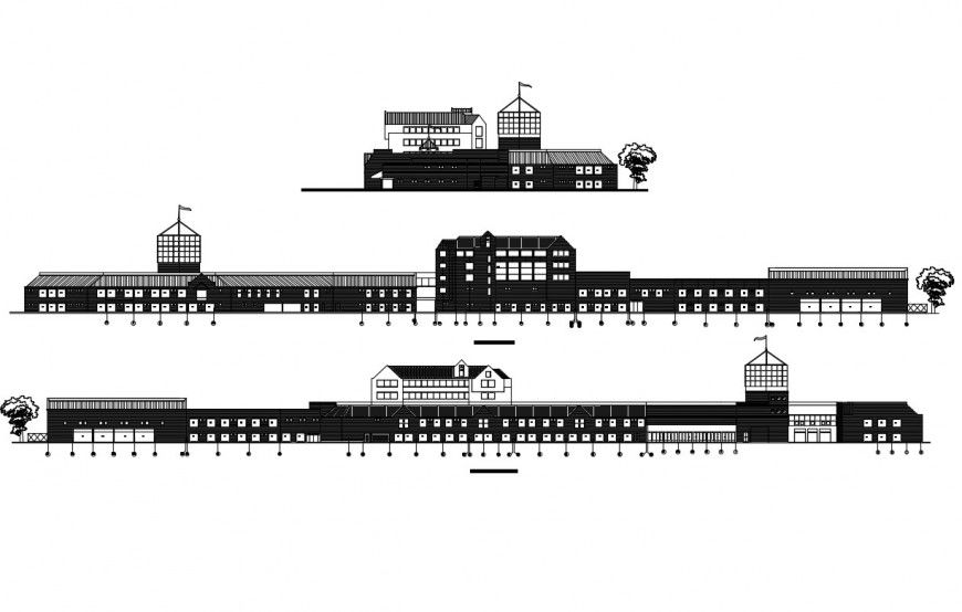Multi-story shopping mall building all sided elevation cad drawing details dwg file