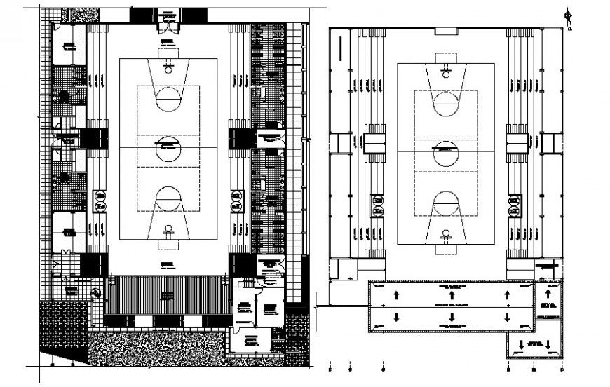 Multi-use sports court ground area drawings 2d view autocad file