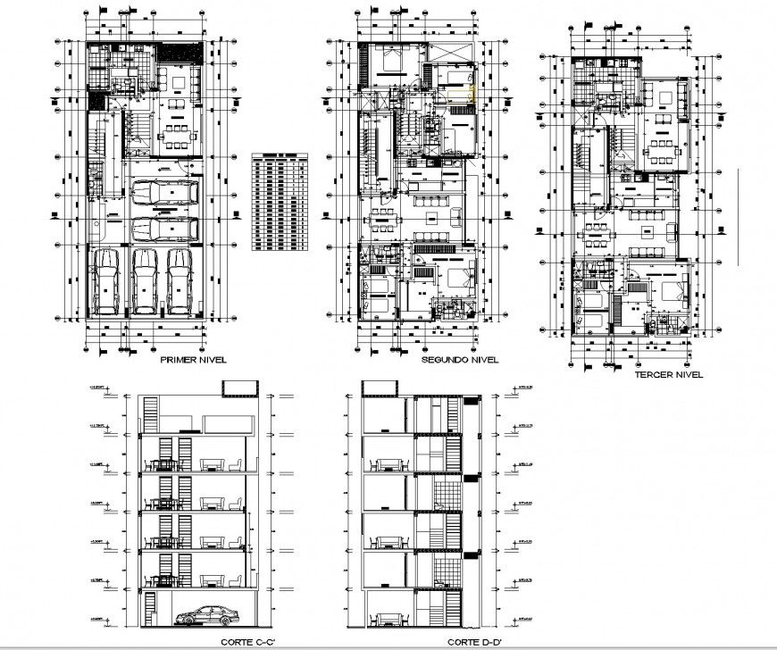 Multi building house plan and section autocad file