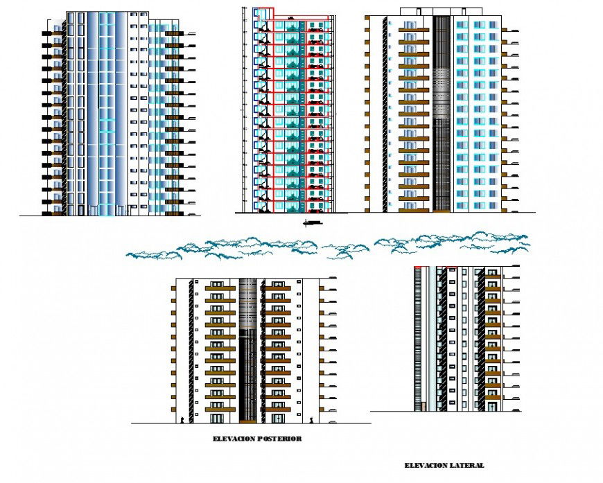 Multi family home elevation plan detail dwg file