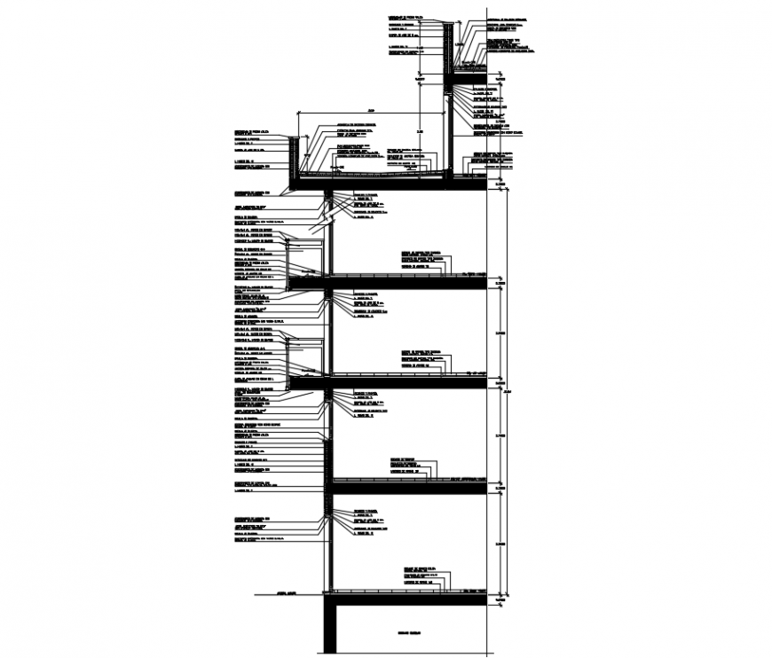 Multi level corporate building facade section-constructive details dwg file