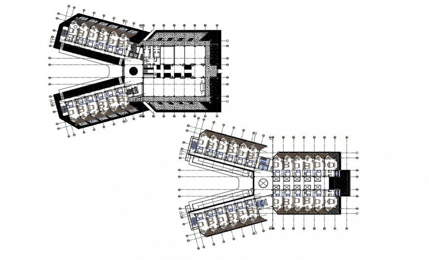 Multi rooms hostel plan in dwg file