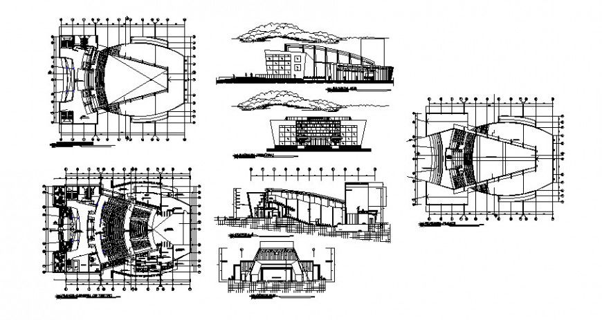 Multi screen theater detail drawing in dwg AutoCAD file.