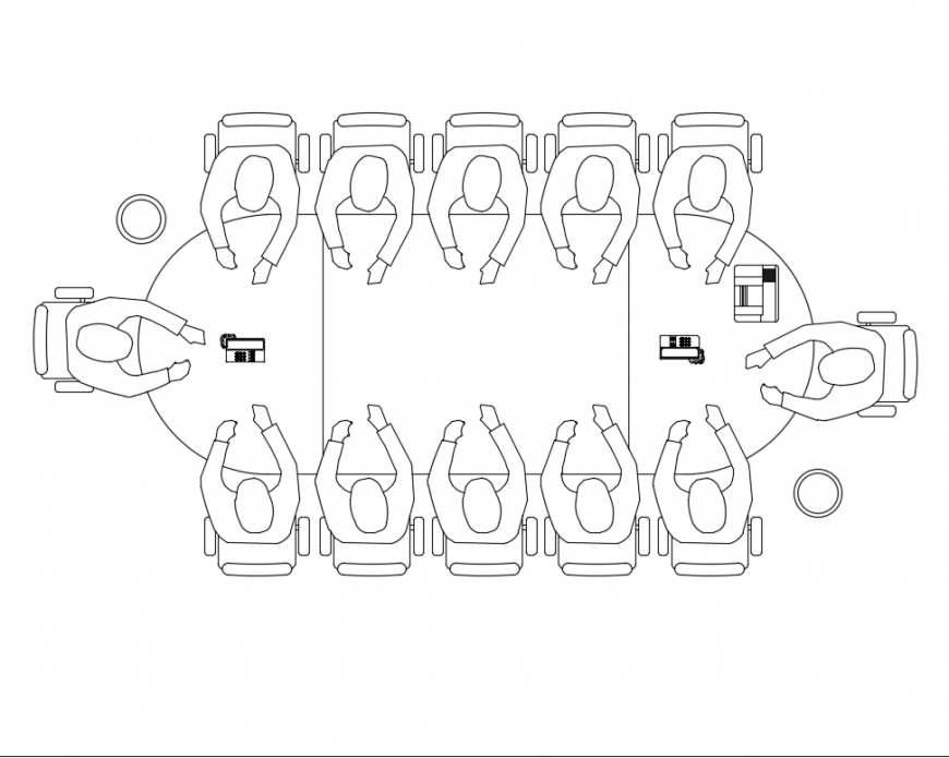 Multi seated office conference room table cad block design dwg file