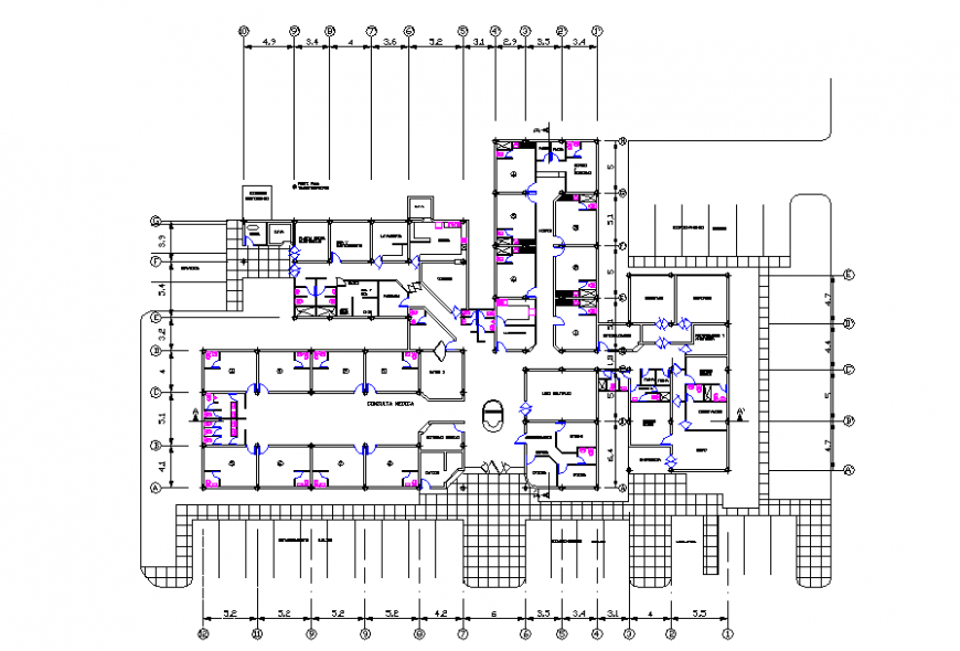 Multi Specialist Hospital Lay-out Detail in DWG file