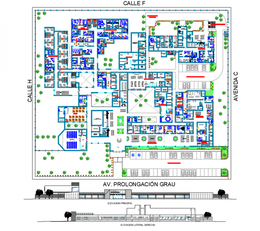 Multi specialist hospital layout plan drawing in dwg Autocad file.
