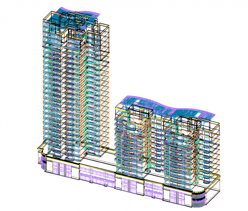 Multi storey tall commercial building detail elevation layout file
