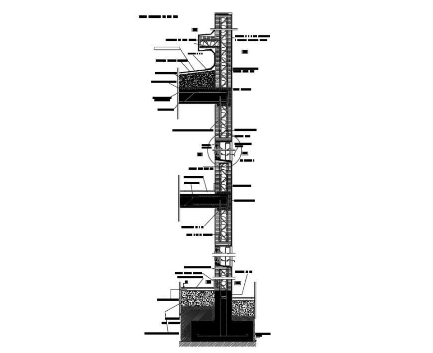 Multi story office building section construction with walls details dwg file