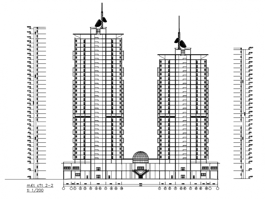 Multi story residential apartment building front elevation cad drawing details dwg file