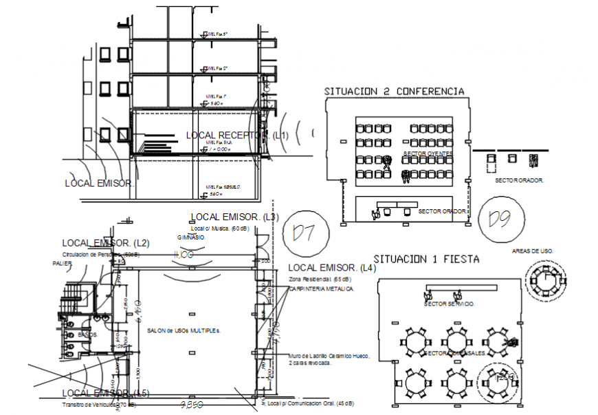 Multi user acoustic insulation plan dwg autocad software file