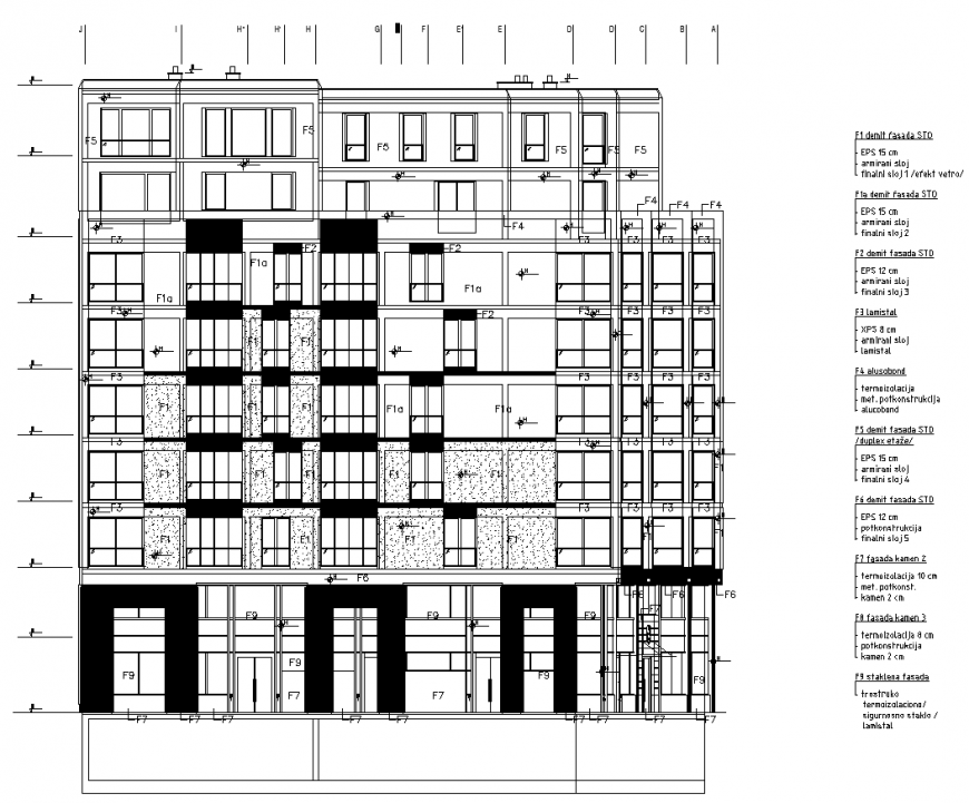 Multifamily building elevation drawing in dwg file.