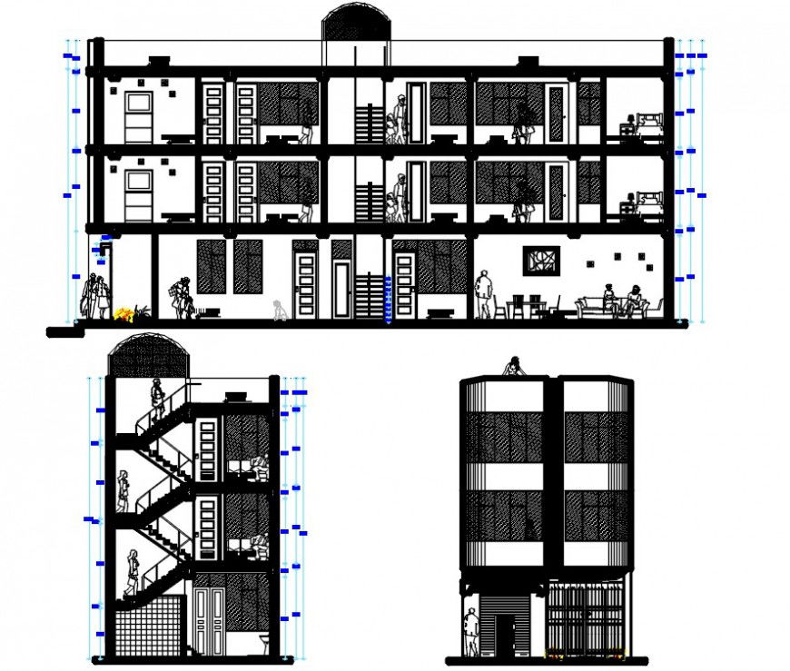 Multifamily residence section and elevation plan
