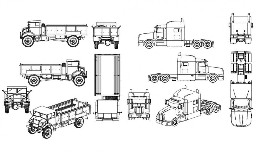 Multiple 2d blocks details for transportation truck dwg file