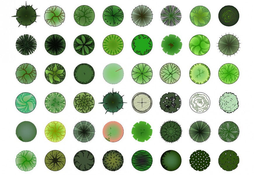 Multiple 2d color tree plant elevation blocks drawing details dwg file