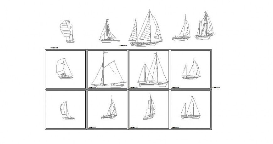 Multiple 2d sailboats elevation blocks cad drawing details dwg file