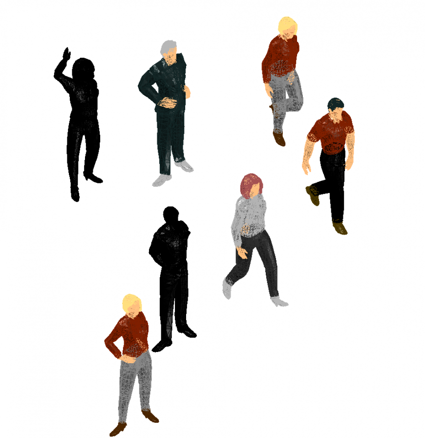 Multiple 3d people figure blocks cad drawing details dwg file