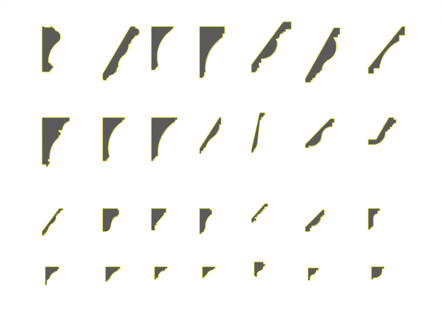 Multiple 3d set of cornices cad blocks designs dwg file