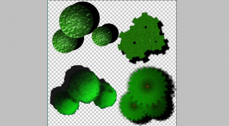 Multiple 3d tree plants top view drawing details psd file