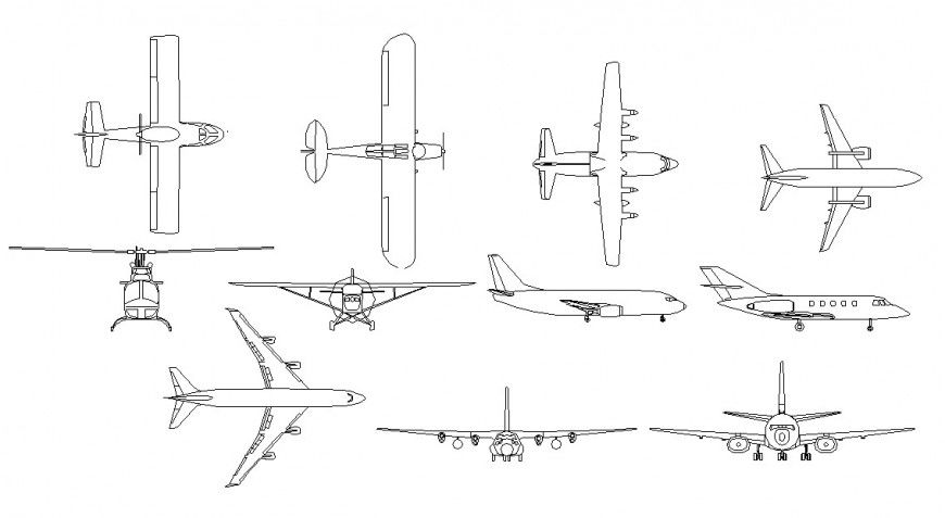 Multiple air crafts and air vehicle elevation blocks cad drawing details dwg file