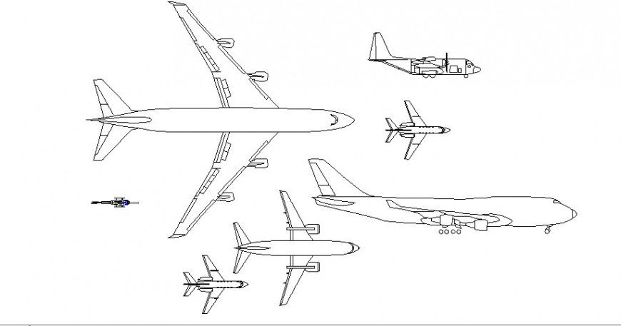 Multiple airplane all sided elevation cad blocks details dwg file