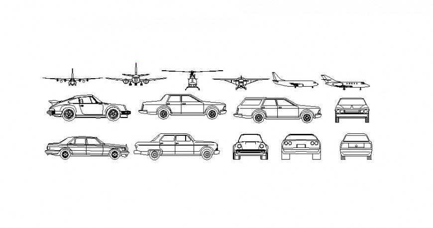 Multiple airplane and car elevation blocks cad drawing details dwg file