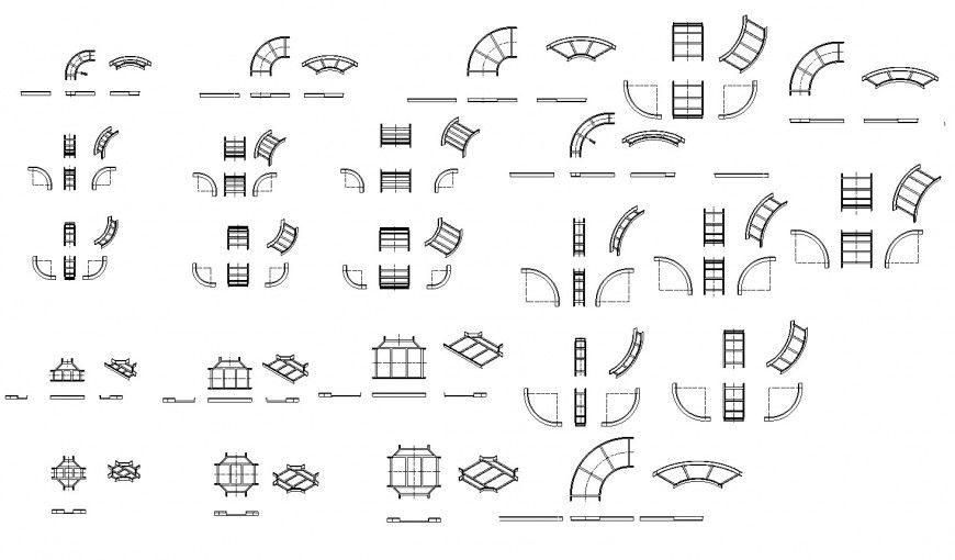 Multiple all shaped staircase elevation blocks drawing details dwg file