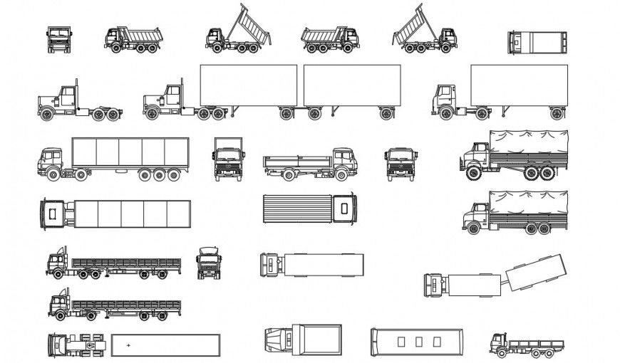 Multiple all type of truck set elevation blocks details dwg file