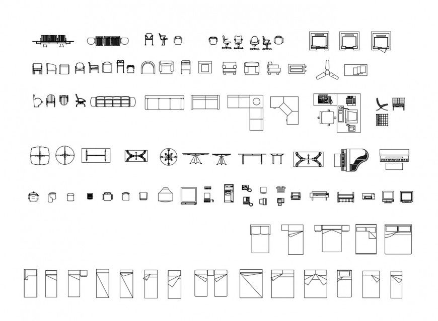 Multiple all types beds and office furniture blocks cad drawing details dwg file