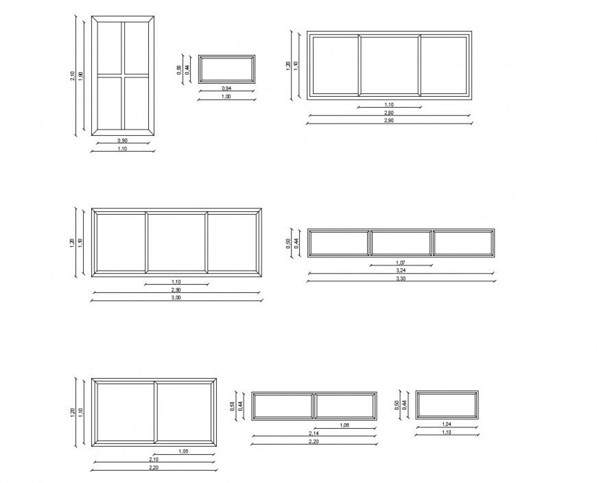 Multiple aluminium window elevation blocks cad drawing details dwg file
