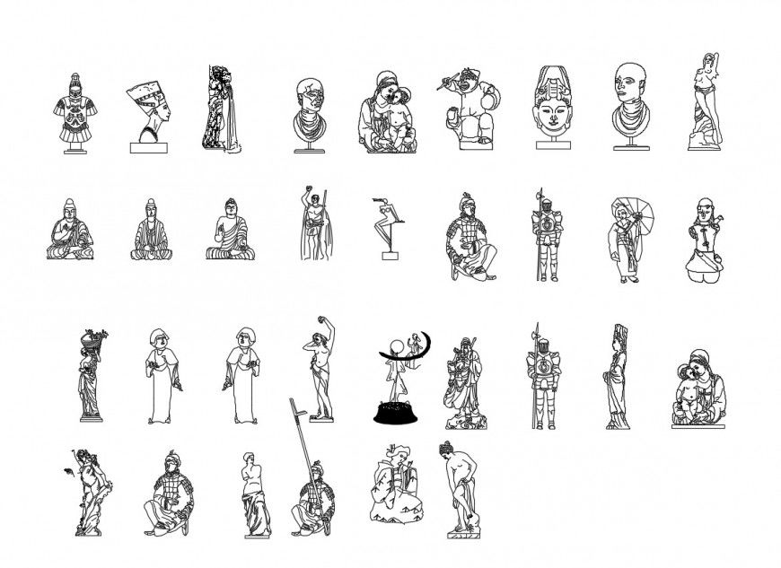 Multiple amazing sculpture elevation blocks cad drawing details dwg file