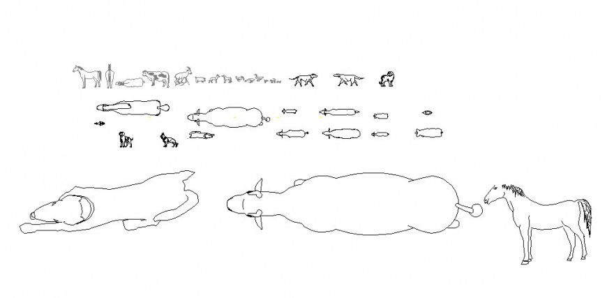 Multiple animals top view elevation 2d blocks cad drawing details dwg file