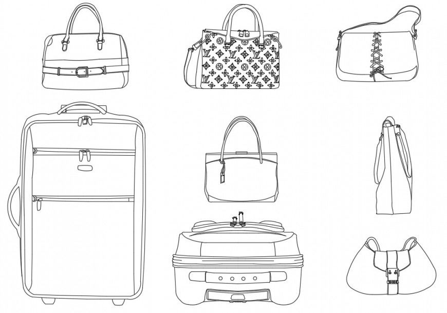 Multiple bag and purse elevation blocks cad drawing details dwg file