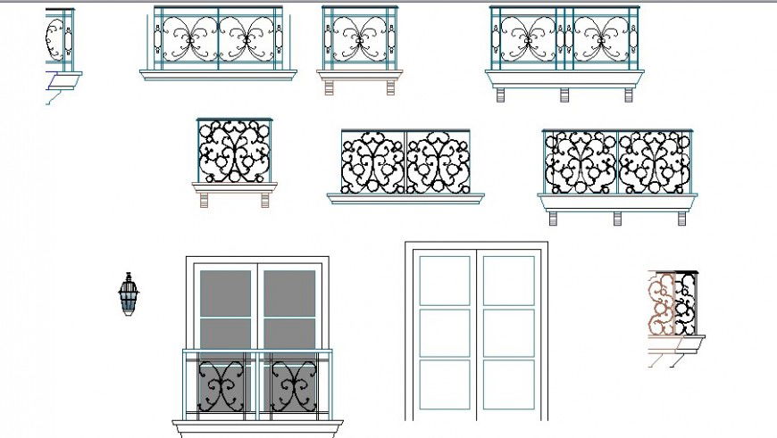 Multiple balcony railing blocks cad drawing details dwg file