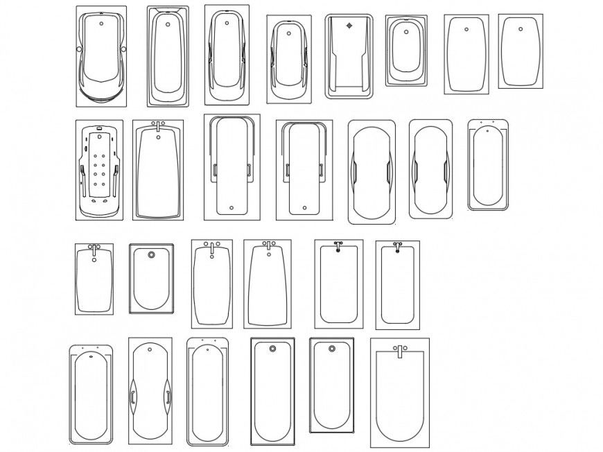 Multiple bath tub elevation blocks cad drawing details dwg file