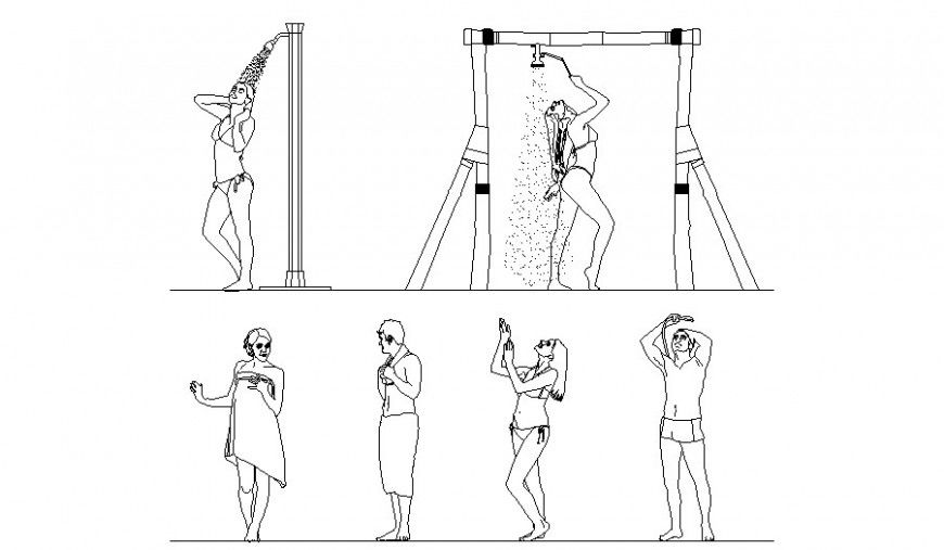 Multiple Bathing People CAD Blocks for Shower in AutoCAD DWG File