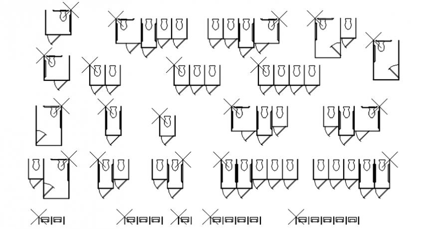 Multiple bathroom stalls elevation blocks cad drawing details dwg file