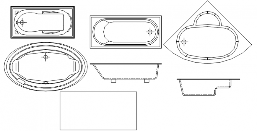 Multiple bathtub elevation blocks cad drawing details dwg file
