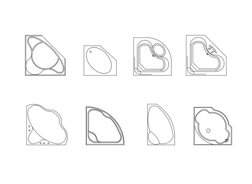 Multiple bathtub top view elevation cad blocks details dwg file