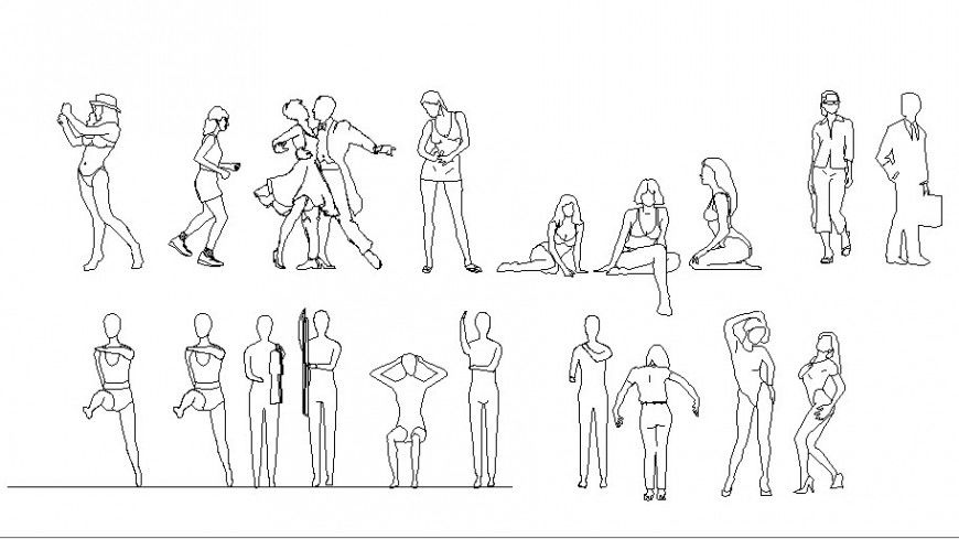 Multiple beach people elevation blocks cad drawing details dwg file