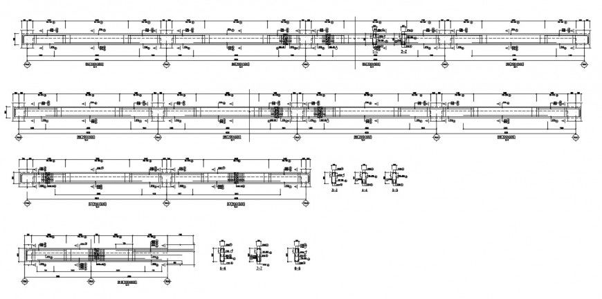 Multiple beam section and constructive structure details dwg file