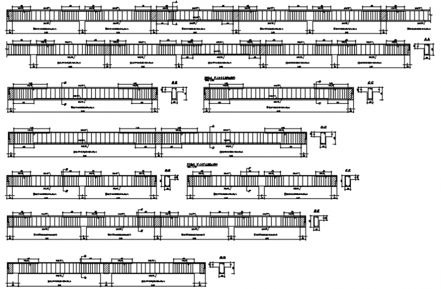 Multiple beam sections and construction cad drawing details dwg file