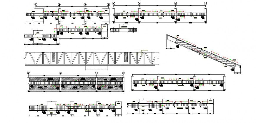 Multiple beam sections and constructive structure cad drawing details dwg file