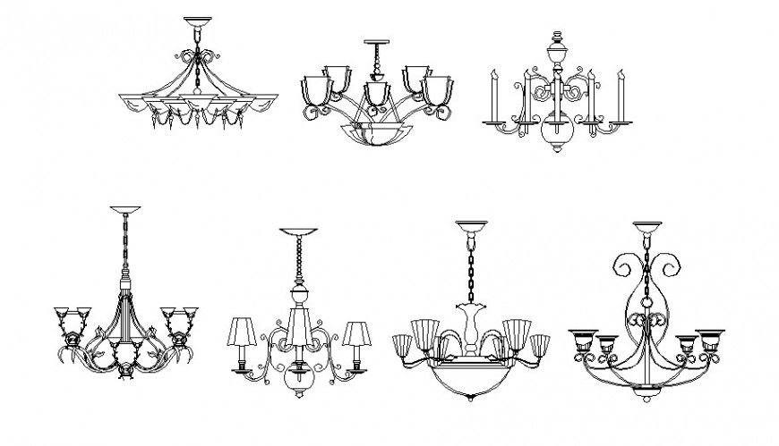 Multiple beautiful chandelier elevation blocks cad drawing details dwg file