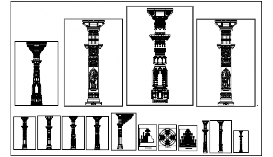 Multiple beautiful pillar elevation blocks cad drawing details dwg file