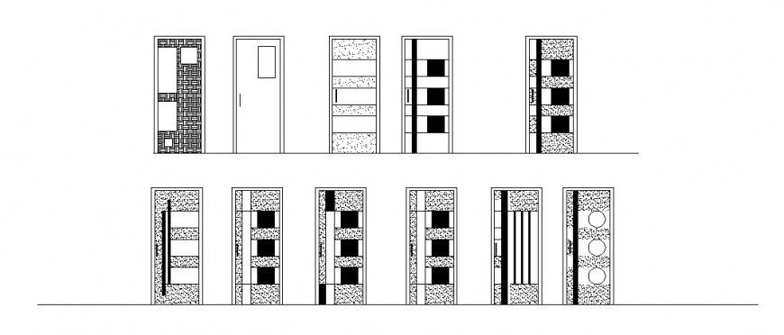 Multiple beautiful single doors elevation block cad drawing details dwg file